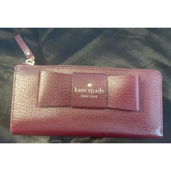 Kate Spade Burgundy Leather Wallet with Bow Accent - Picture 1 of 6